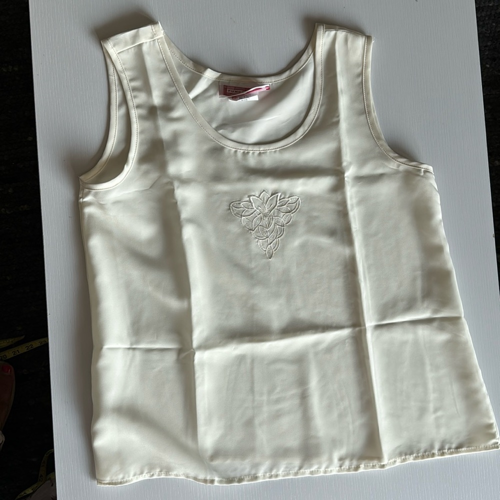 Size 10 PTP 19 inches length 23 inches ivory cream tank style top